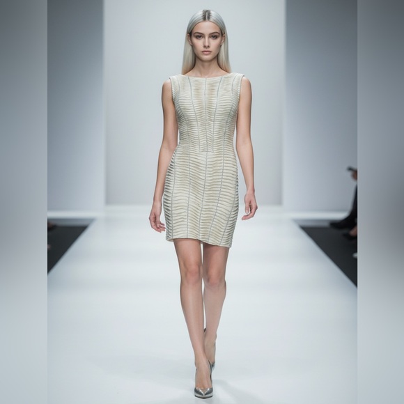 Herve Leger Ivory Sleeveless Chain Dress S - Picture 3 of 15